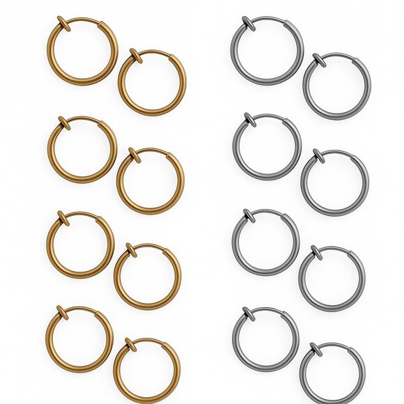 Clip on Hoop Earrings-NEW-Cartilage 8 Gold/Silvertone Non Piercings - Picture 1 of 7